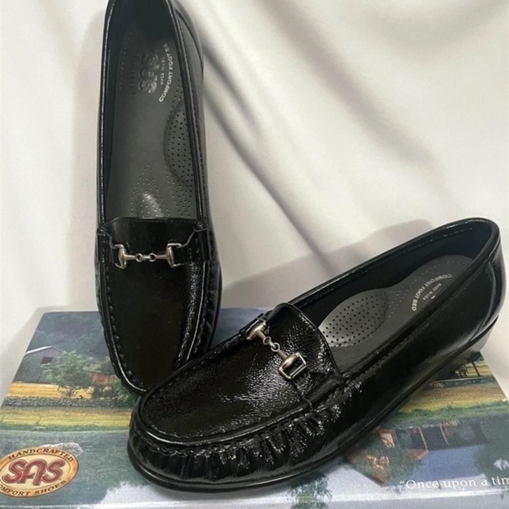 SAS Metro P Black Slip-on Patent Leather Driving Moccasins